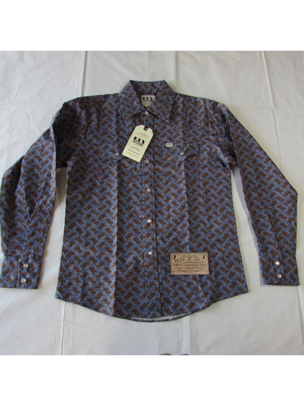 Ely Cattleman Boy's Long Sleeve Rodeo Bronc Print Snap Shirt Denim Blue